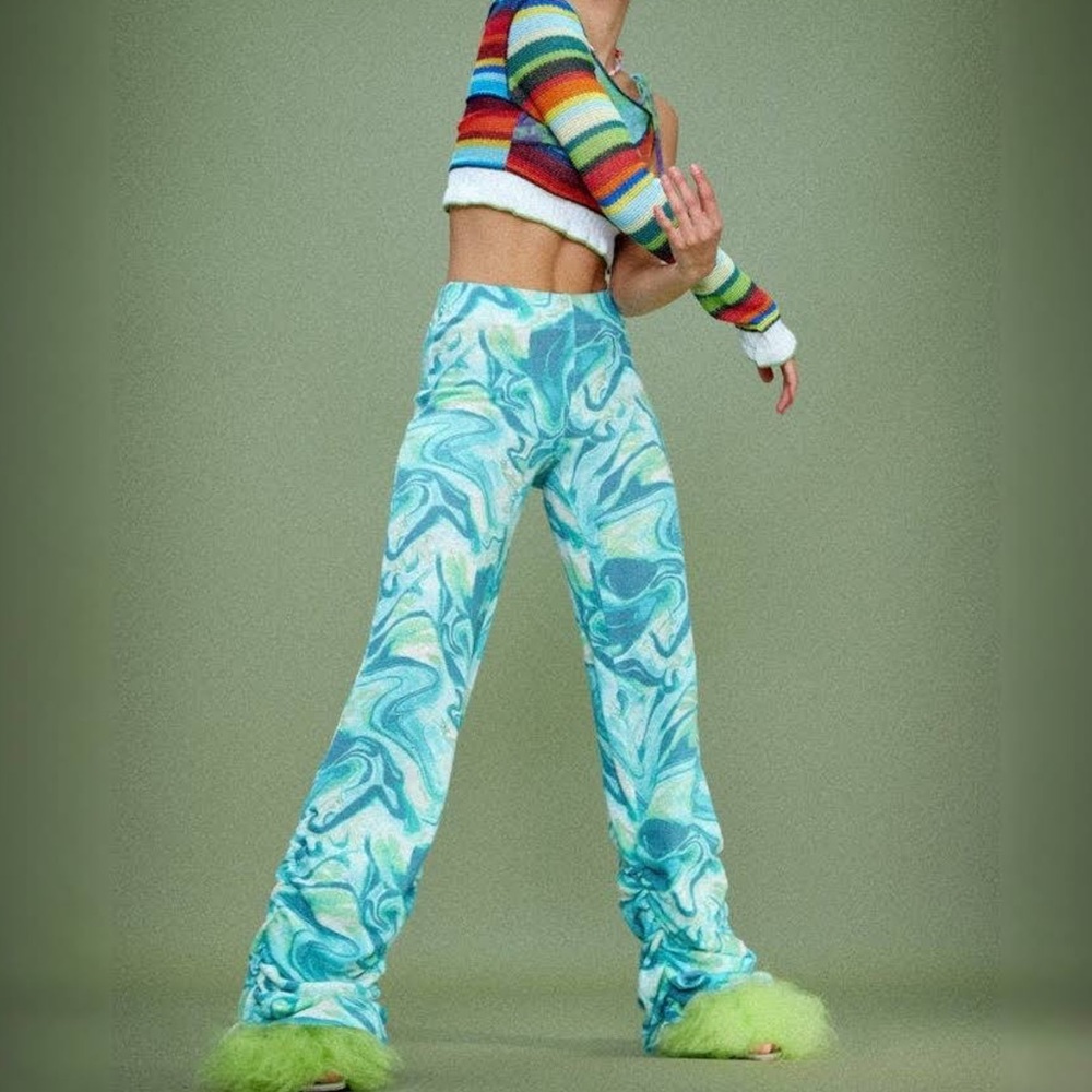 NWT Jaded London Lime Tie Dye Print Ruched Hem Printed Knit Joggers